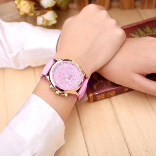 Reloj De Pulsera Acero Inoxidable Analogico Cuero Mujer De Cuarzo