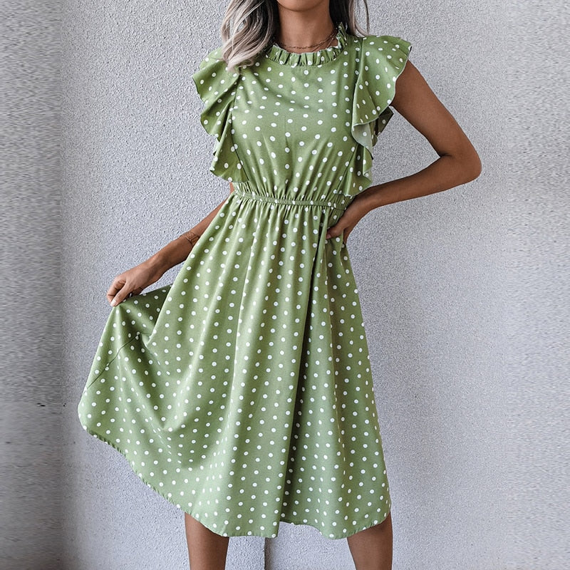 Vestido con manga volantes. Vestido con estampado para mujer.