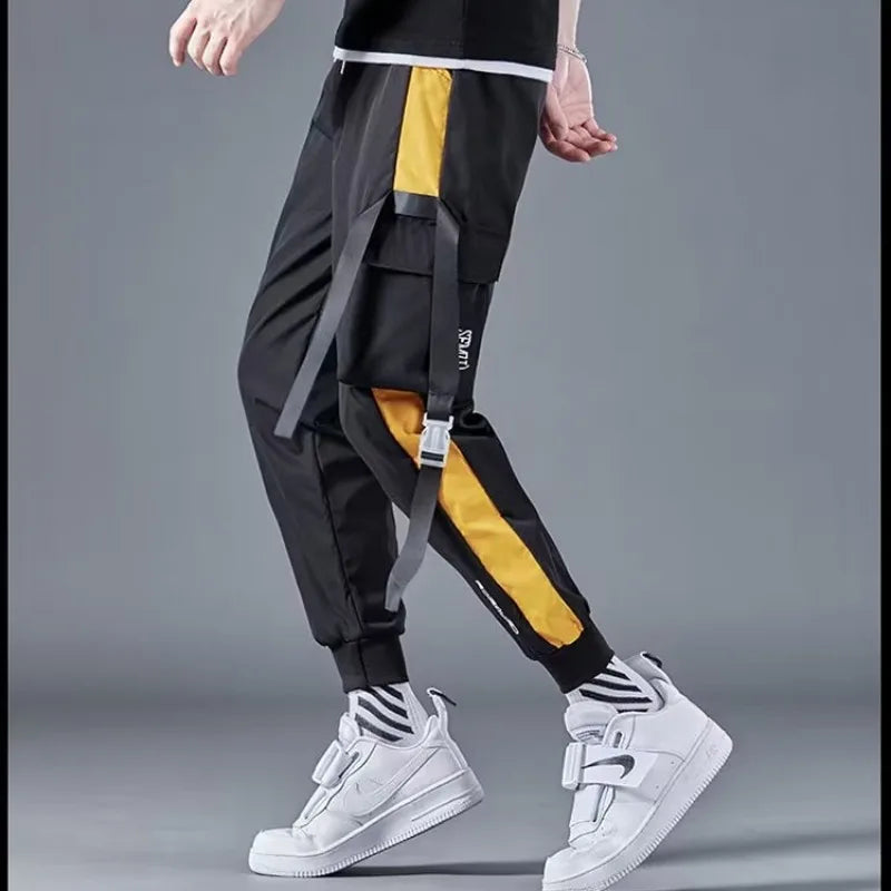 Classic Streetwear Casual Men Ribbons Harem Jogging Pants Male Slim Fit Spring Cargo Pants Multi-Pockets Women Trousers