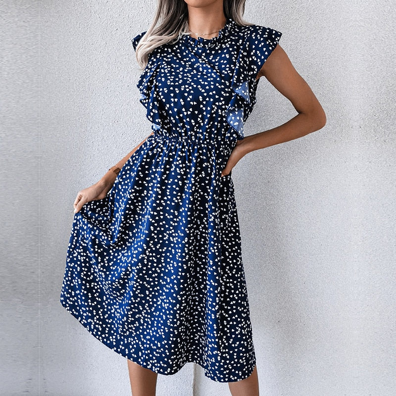 Vestido con manga volantes. Vestido con estampado para mujer.