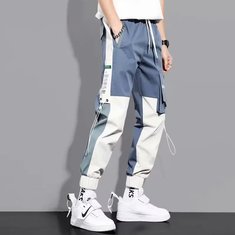 Classic Streetwear Casual Men Ribbons Harem Jogging Pants Male Slim Fit Spring Cargo Pants Multi-Pockets Women Trousers