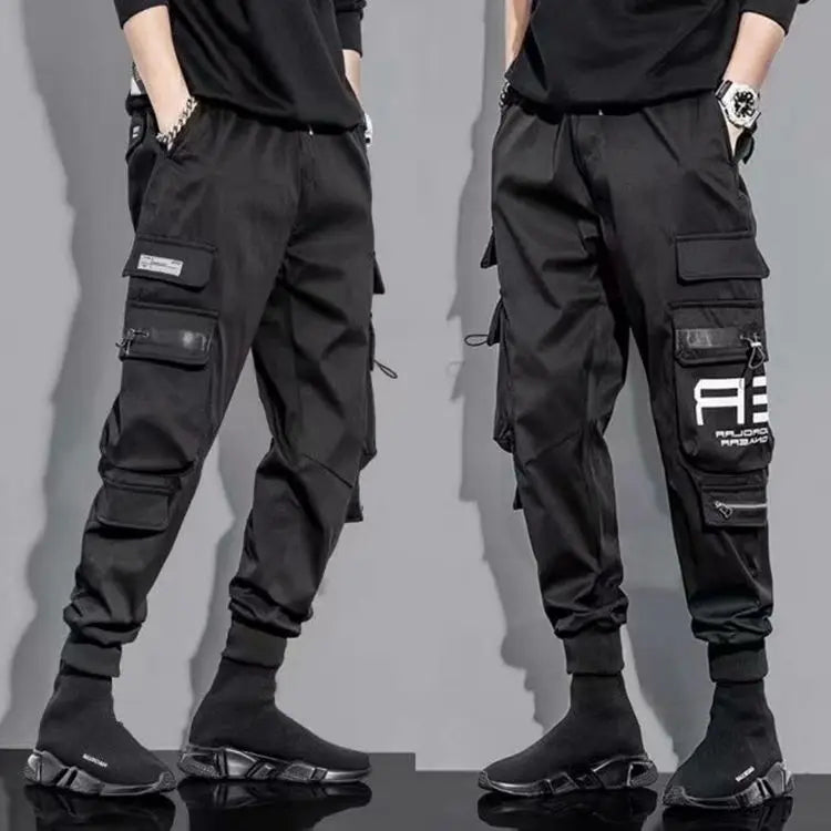 Classic Streetwear Casual Men Ribbons Harem Jogging Pants Male Slim Fit Spring Cargo Pants Multi-Pockets Women Trousers