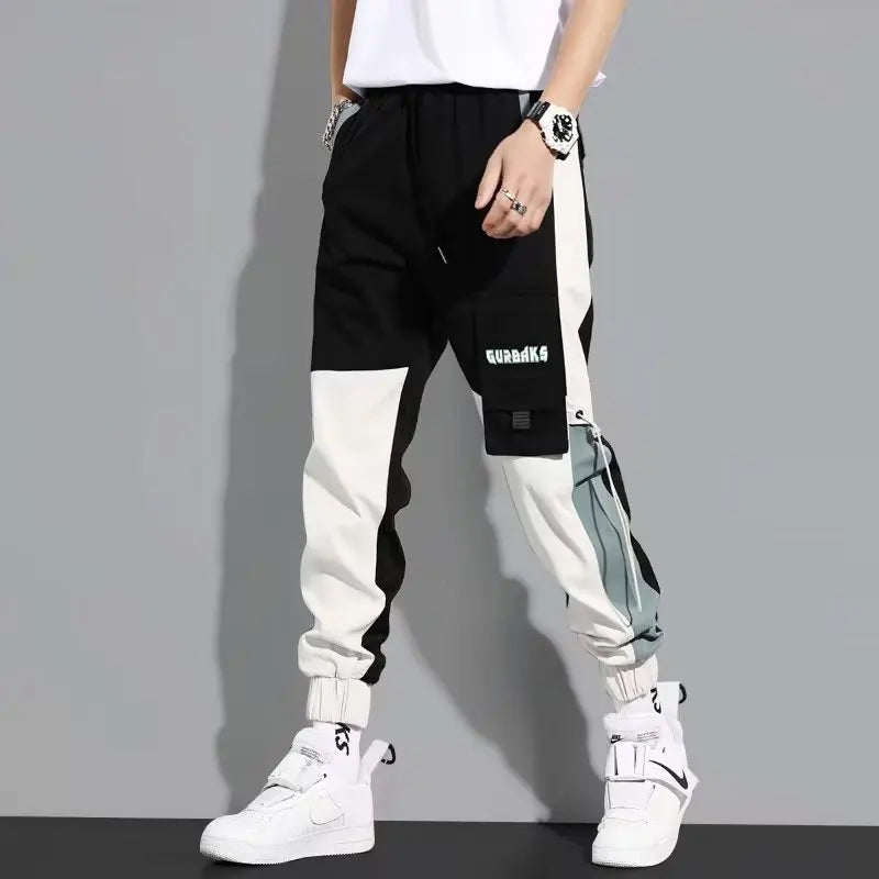 Classic Streetwear Casual Men Ribbons Harem Jogging Pants Male Slim Fit Spring Cargo Pants Multi-Pockets Women Trousers