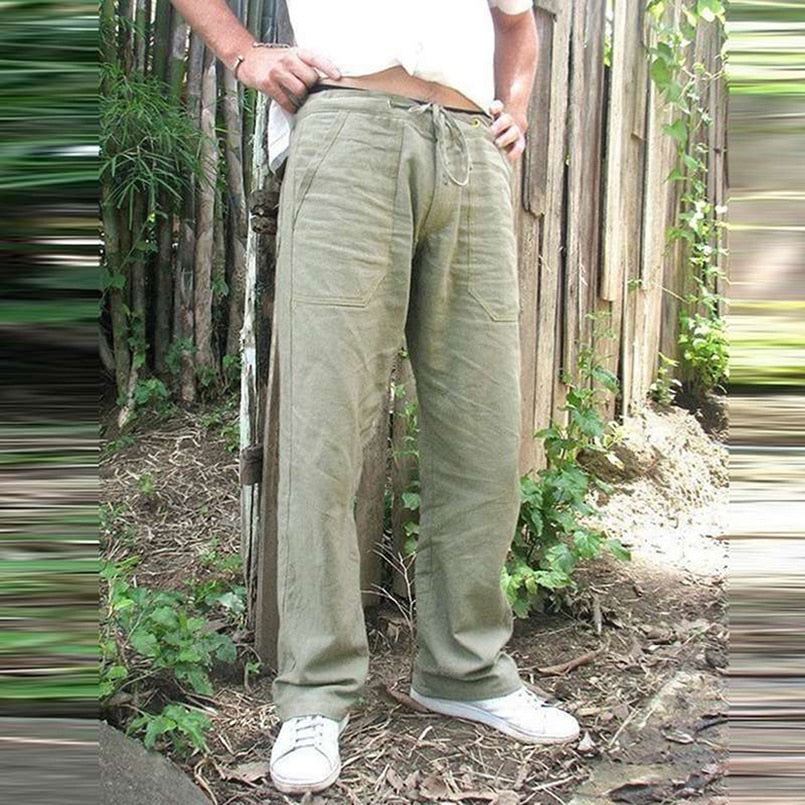 Pantalón de Lino para hombres. Pantalones de pierna ancha. Jogging Oversize.