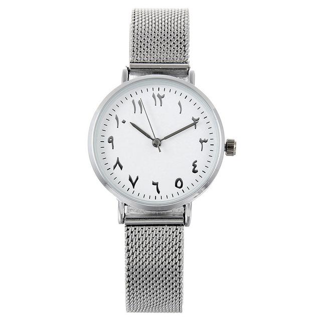 Reloj Pulsera Numeros Arabes Pareja Mujer Dama Hombre Caballero Ultra Fino Cuarzo Plata