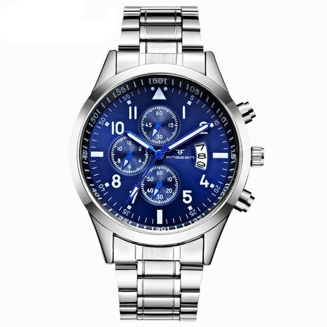 Reloj Pulsera Hombre Caballero Lujoso Cuarzo Negocios Casual Calendario A Prueba de Agua Acero