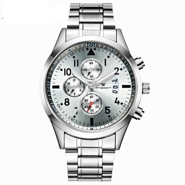 Reloj Pulsera Hombre Caballero Lujoso Cuarzo Negocios Casual Calendario A Prueba de Agua Acero