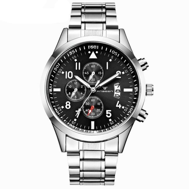 Reloj Pulsera Hombre Caballero Lujoso Cuarzo Negocios Casual Calendario A Prueba de Agua Acero