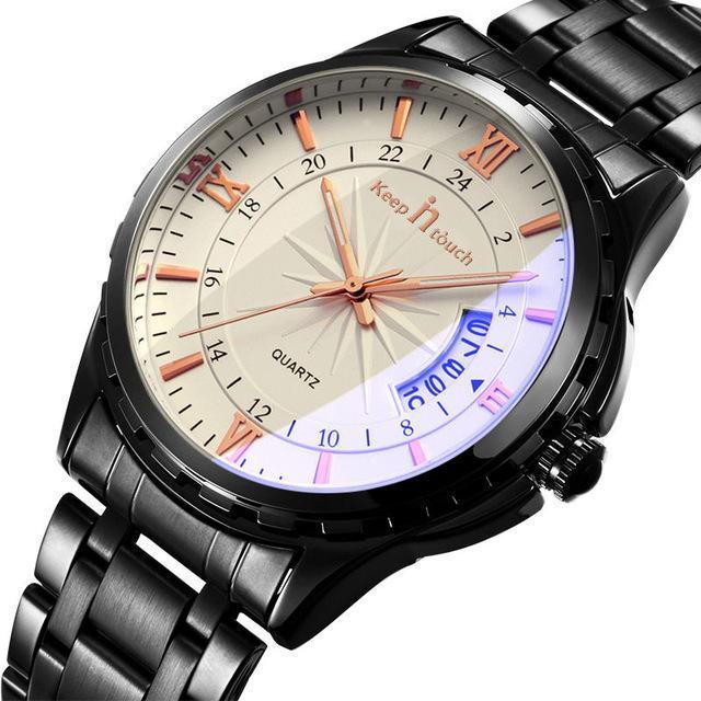 Reloj Pulsera Hombre Caballero A prueba de agua Casual Retro Luminoso Acero Calendario